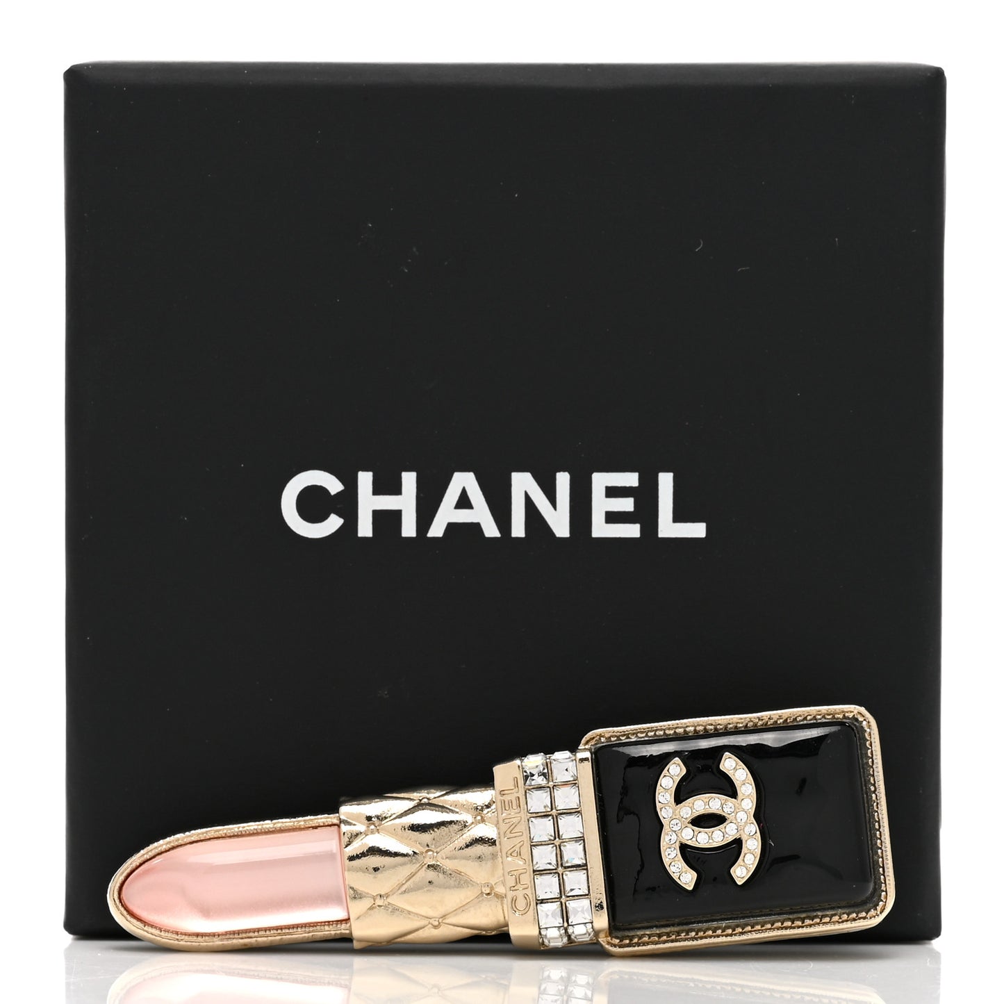 Metal Strass Pearl Lipstick Brooch Pink Gold
