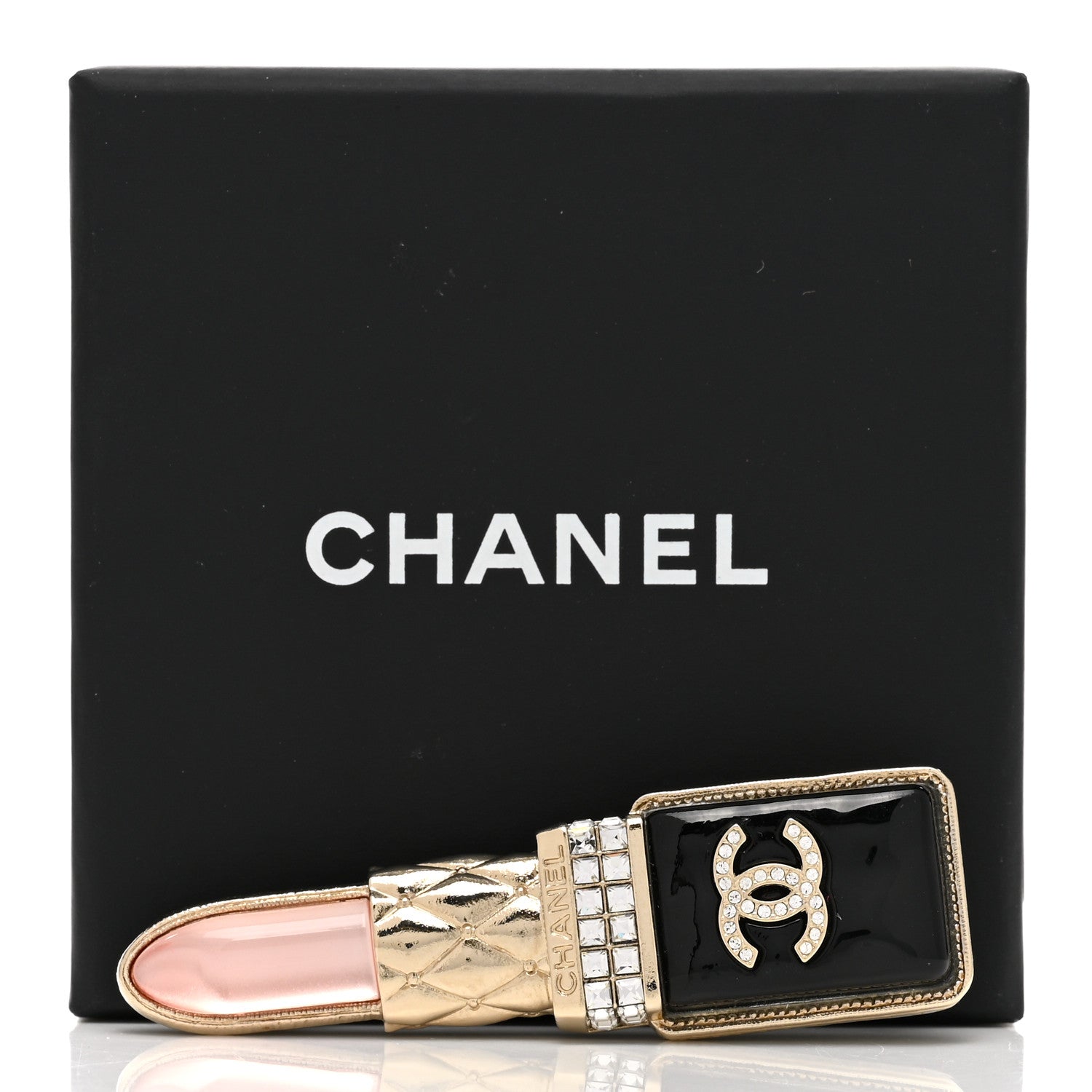 Chanel Metal Strass Pearl Lipstick Brooch Pink Gold 5 of 5