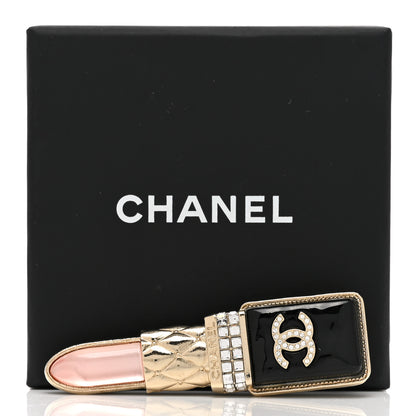 Chanel Metal Strass Pearl Lipstick Brooch Pink Gold 5 of 5