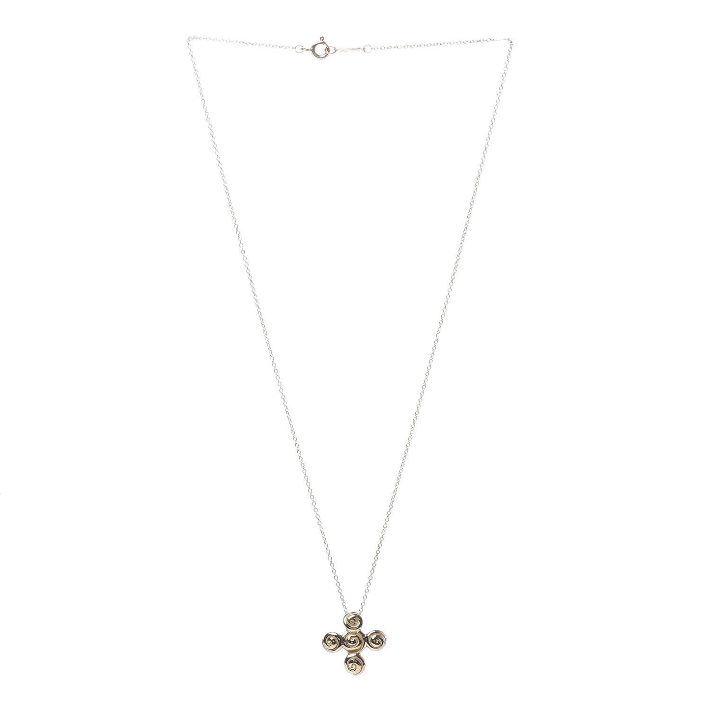 18K Yellow Gold Spiro Swirl Cross Pendant Necklace