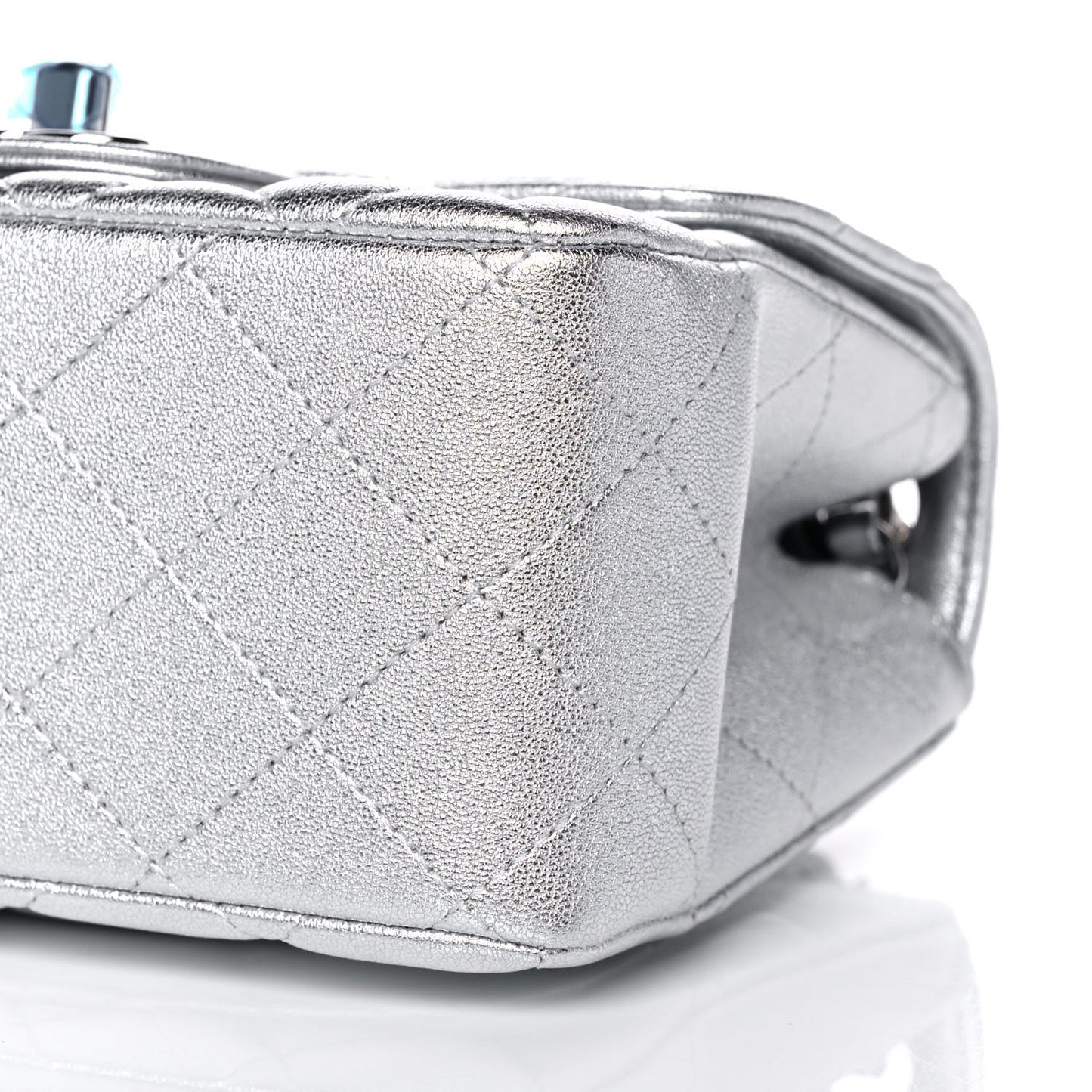 Metallic Lambskin Quilted Mini Square Flap Silver