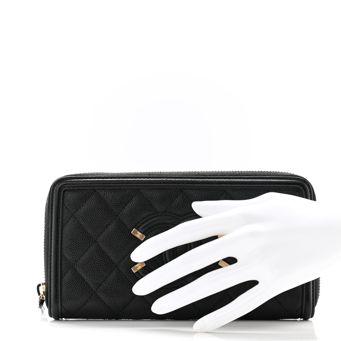 Caviar Quilted Filigree Zip Around Wallet Black