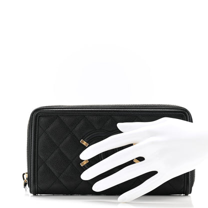 Chanel Caviar Quilted Filigree Zip Around Wallet Black 2 of 11