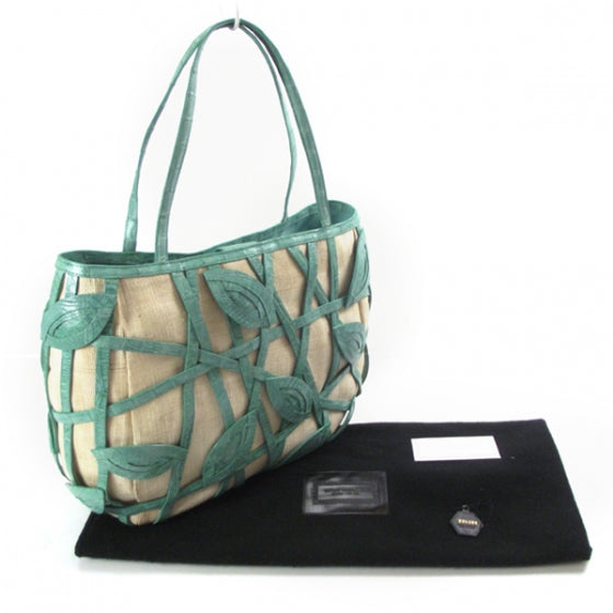Canvas Crocodile Leaf Tote Green