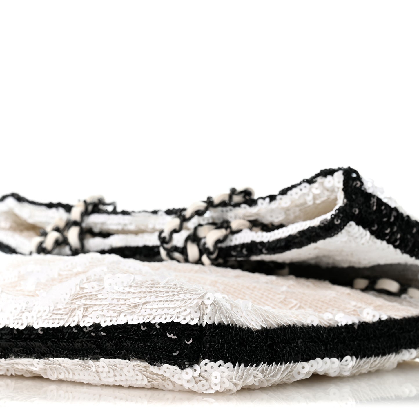 Sequin Logo Shopping Tote White Black