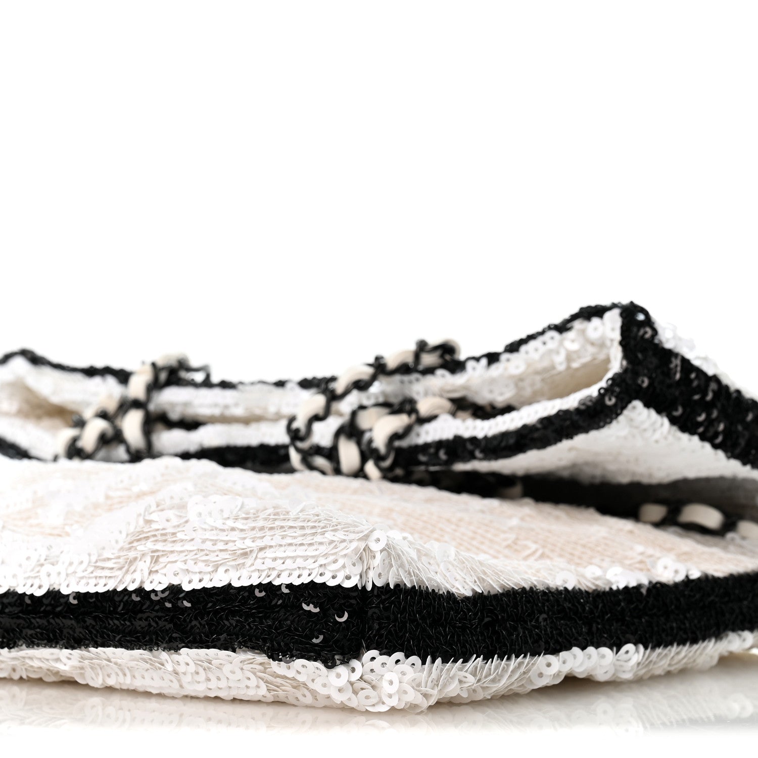 Chanel Sequin Logo Shopping Tote White Black 11 of 11