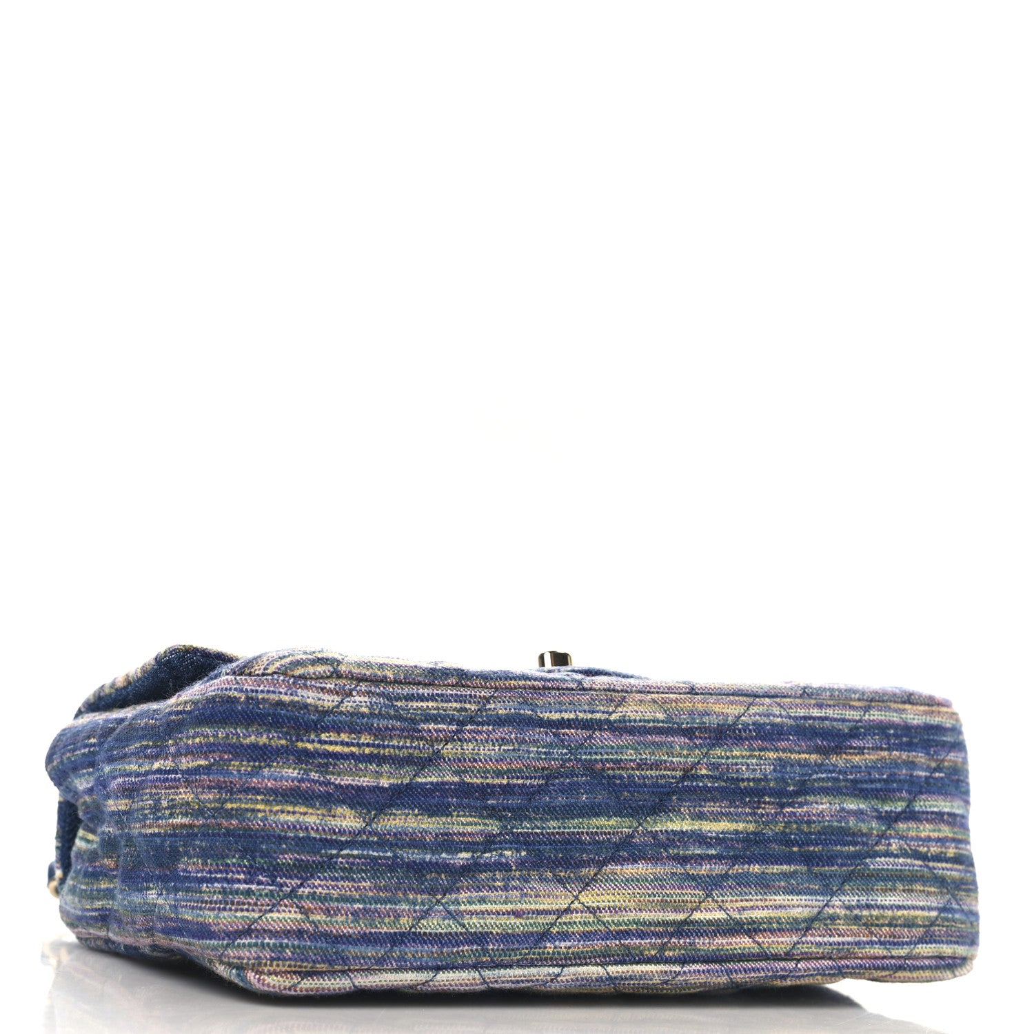 Chanel Striated Denim Quilted Classics in Fabrics Mini Rectangular Flap Navy Yellow Purple Green Multicolor 4 of 11