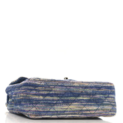 Chanel Striated Denim Quilted Classics in Fabrics Mini Rectangular Flap Navy Yellow Purple Green Multicolor 4 of 11