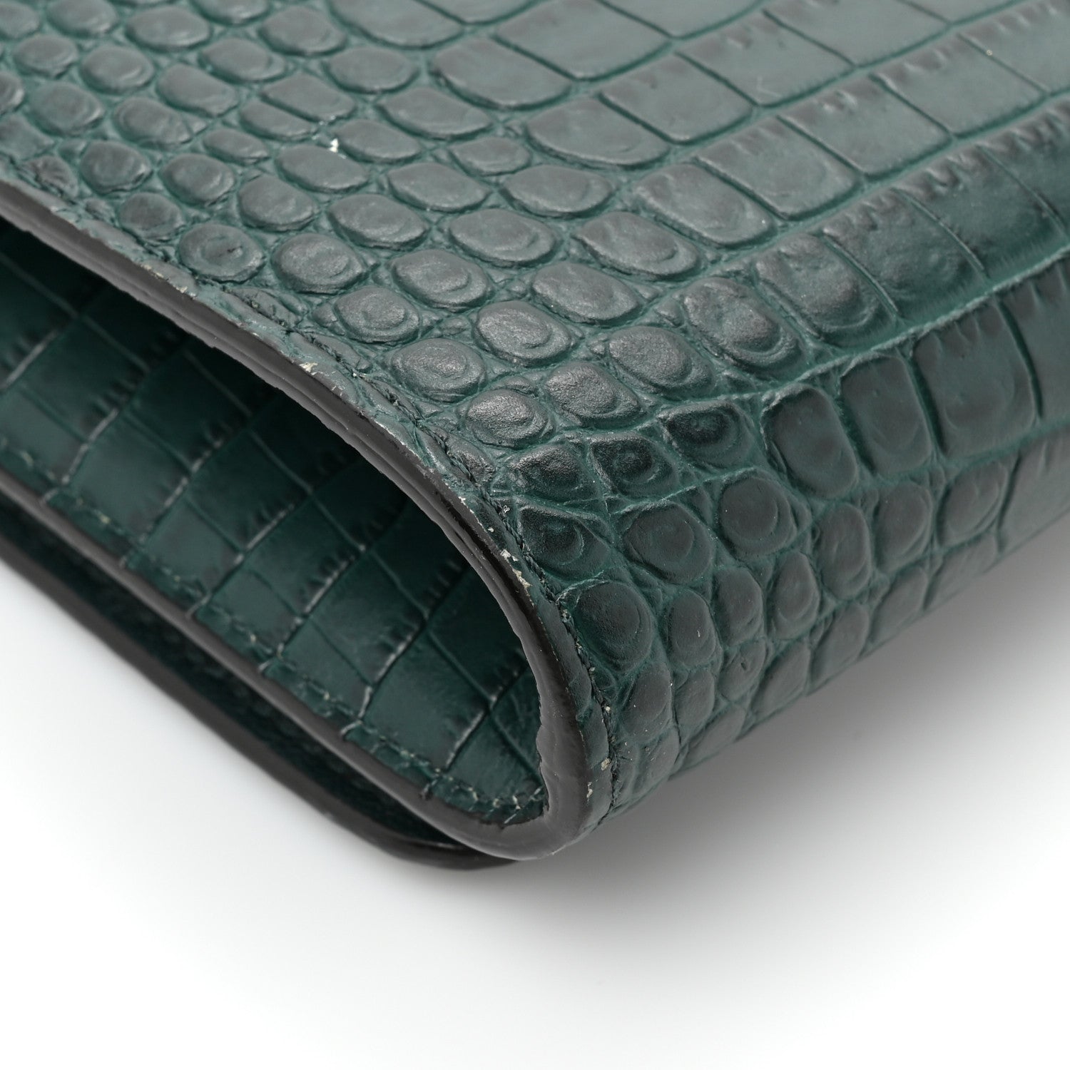 Jimmy Choo Calfskin Crocodile Embossed Varenne Chain Clutch Dark Green 16 of 19