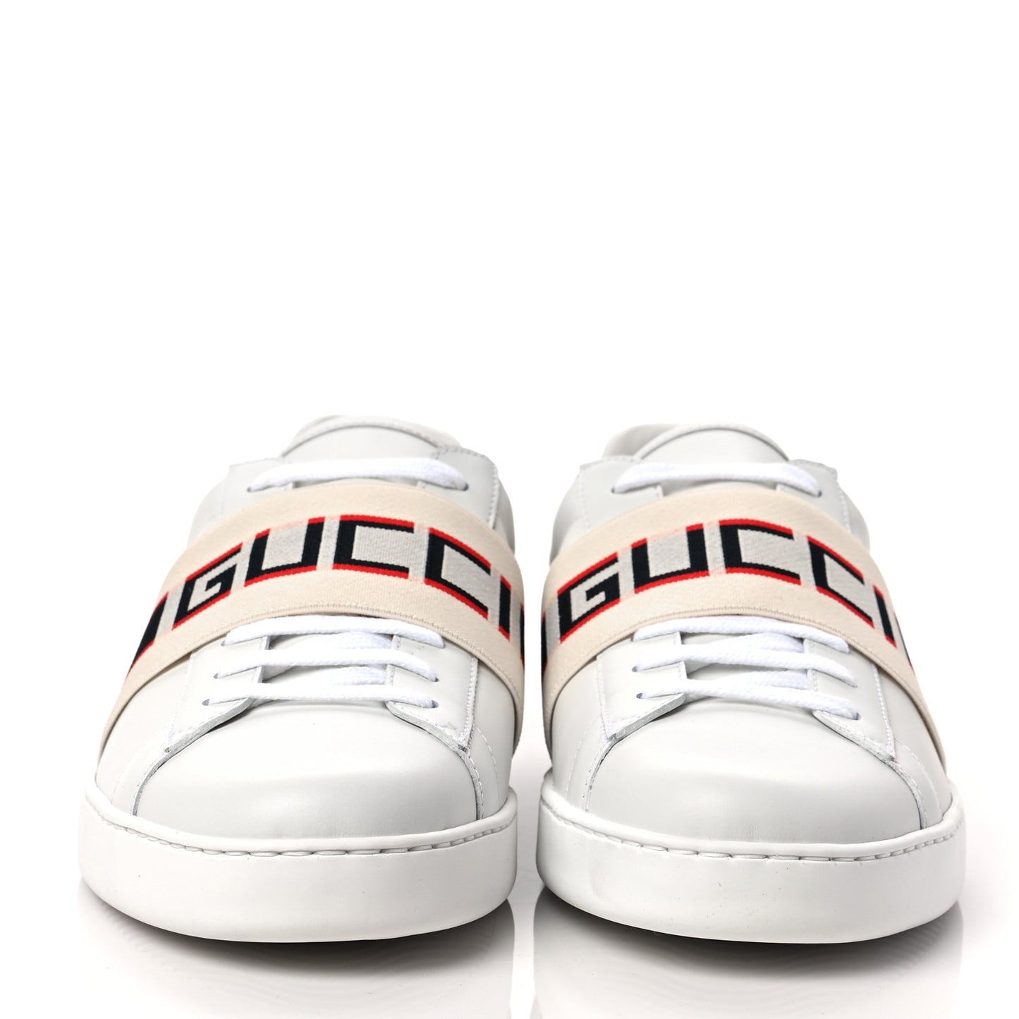 Calfskin Stripe Mens New Ace Sneakers 8.5 White Ecru Red Flame