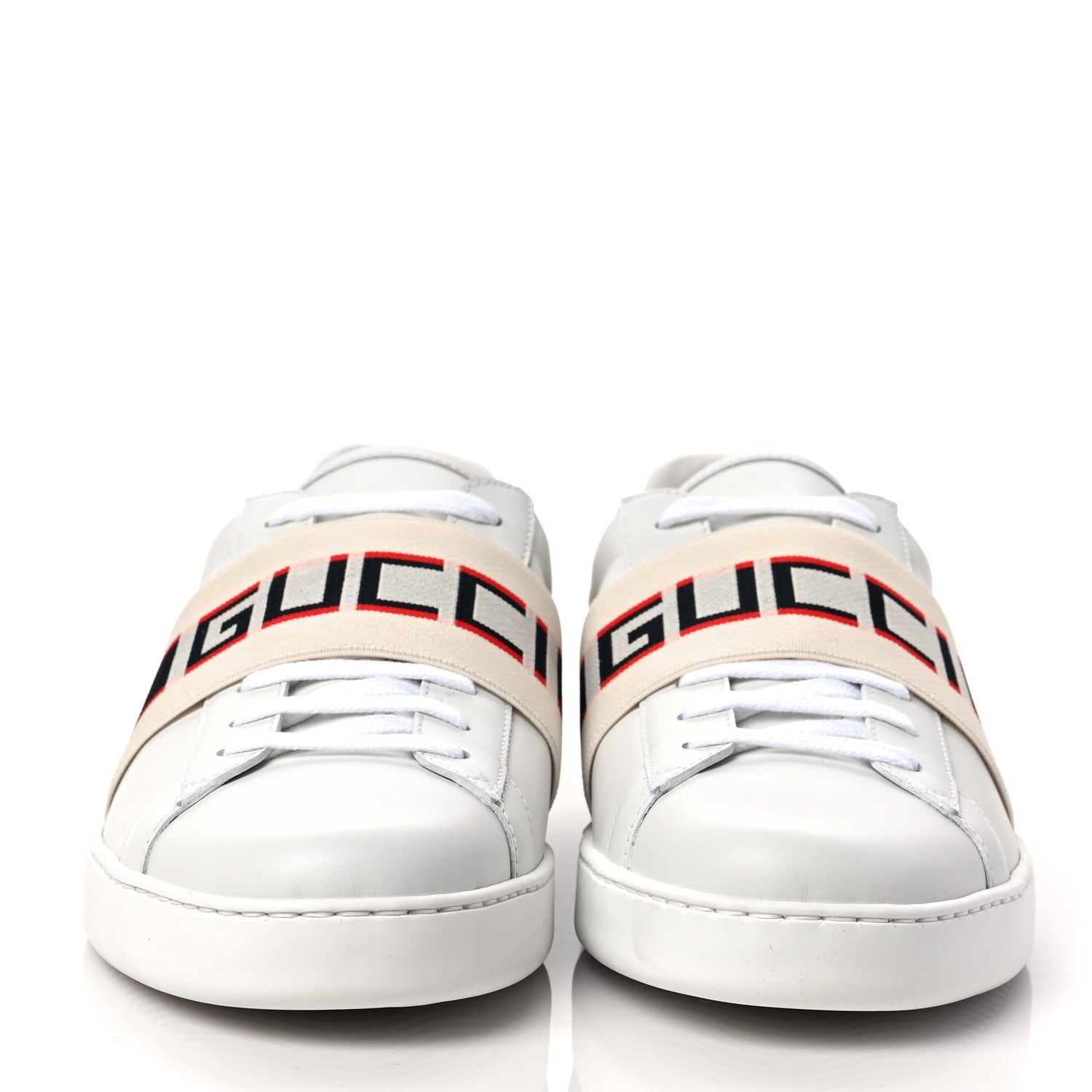Gucci Calfskin Stripe Mens New Ace Sneakers 8.5 White Ecru Red Flame 2 of 9