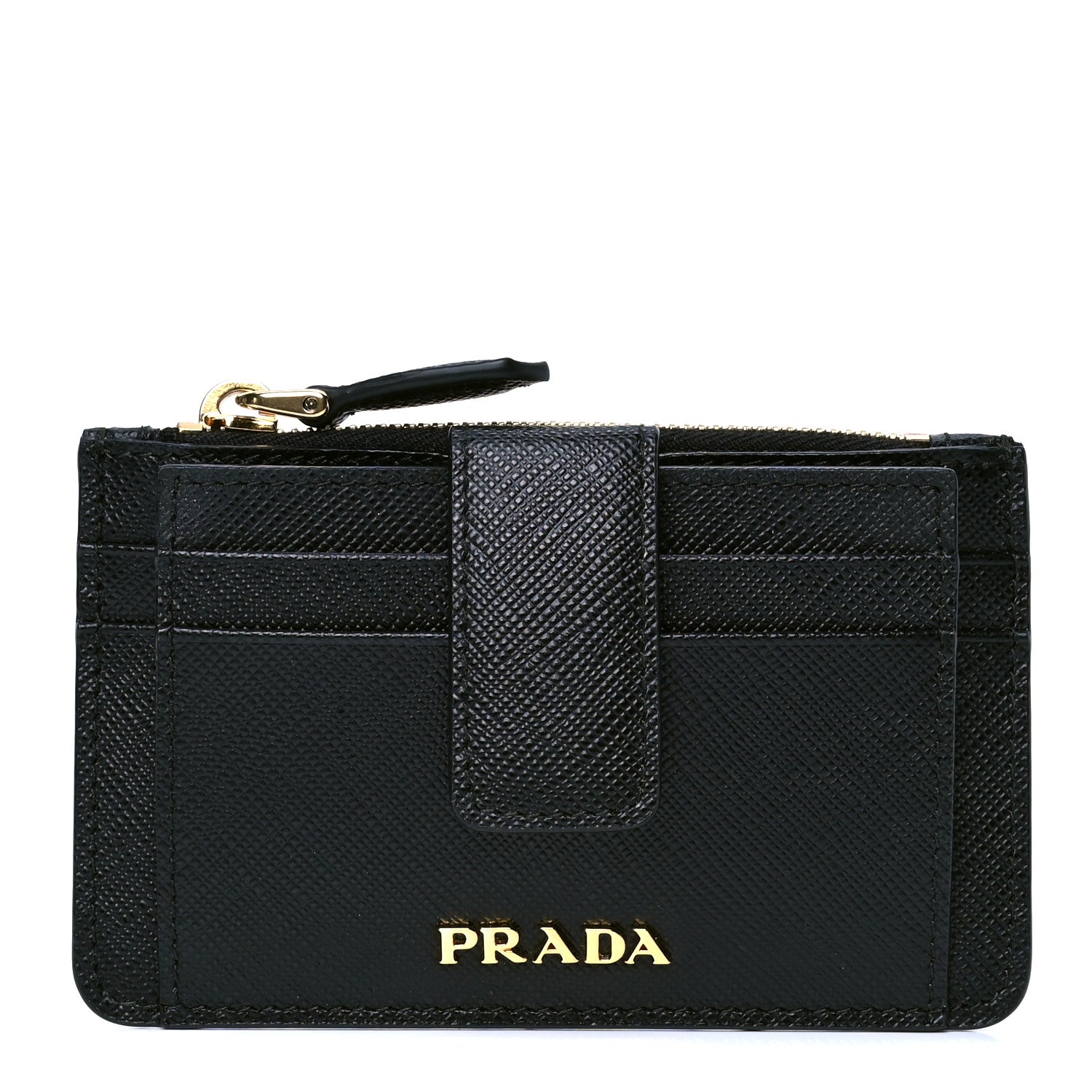 Prada Saffiano Metal Coin Case Card Holder Black 1 of 4