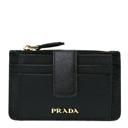 Prada Saffiano Metal Coin Case Card Holder Black 1 of 4