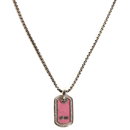 David Yurman Sterling Silver Diamond Rhodonite Dog Tag Necklace 1 of 5