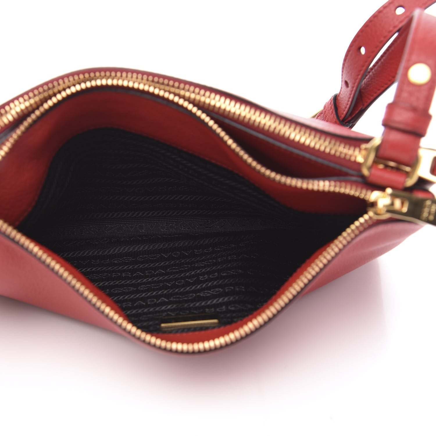 Prada Vitello Phenix Double Zip Crossbody Bag Scarlatto 6 of 10