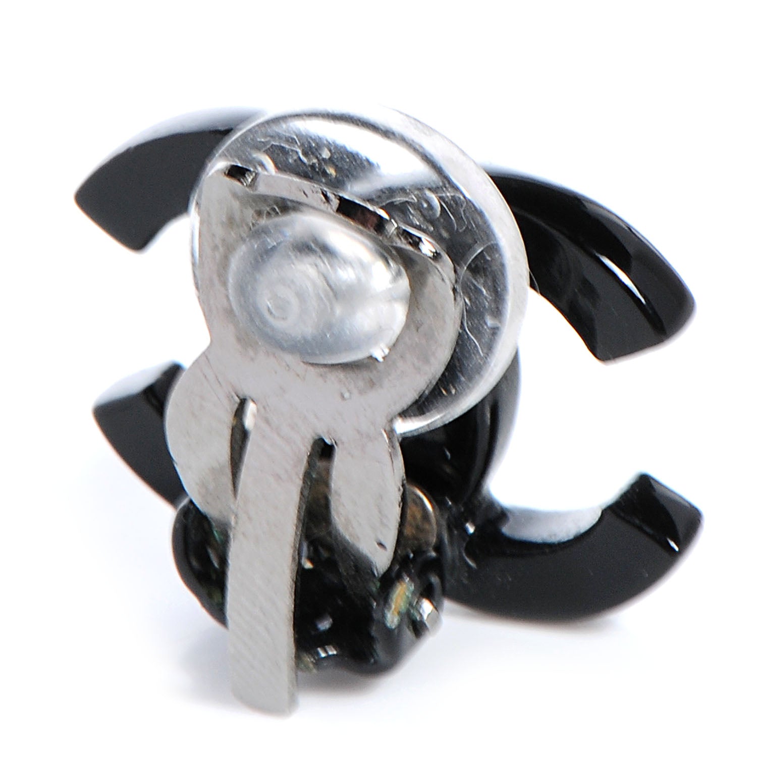 Chanel Resin CC Bead Clip On Earrings Black White 3 of 5