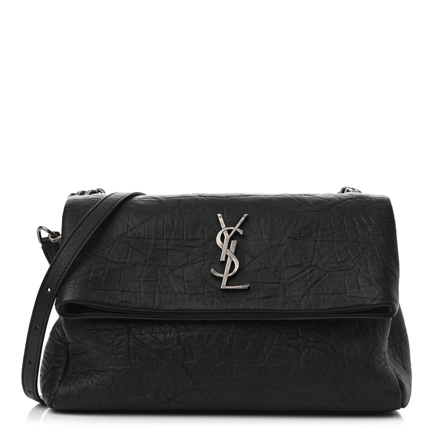 Calfskin Crocodile Embossed Medium West Hollywood Monogram Fold-Over Black