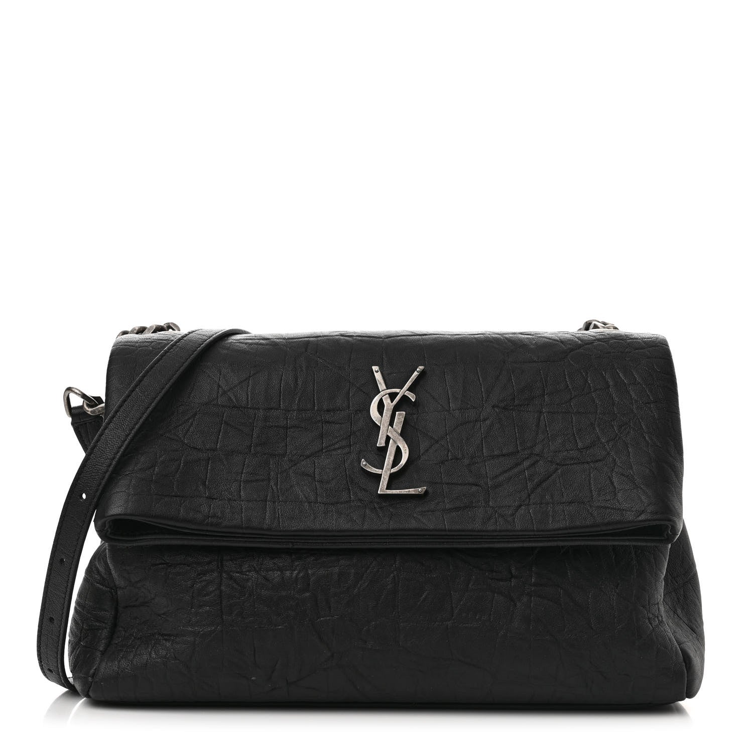 Saint Laurent Calfskin Crocodile Embossed Medium West Hollywood Monogram Fold-Over Black 1 of 11