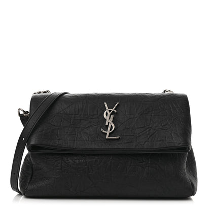 Saint Laurent Calfskin Crocodile Embossed Medium West Hollywood Monogram Fold-Over Black 1 of 11
