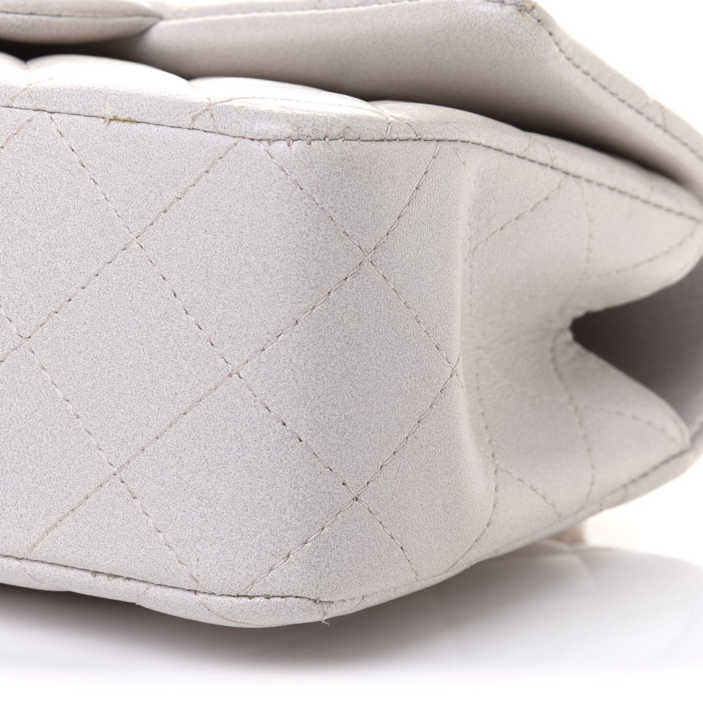 Iridescent Lambskin Quilted Mini Top Handle Rectangular Flap White