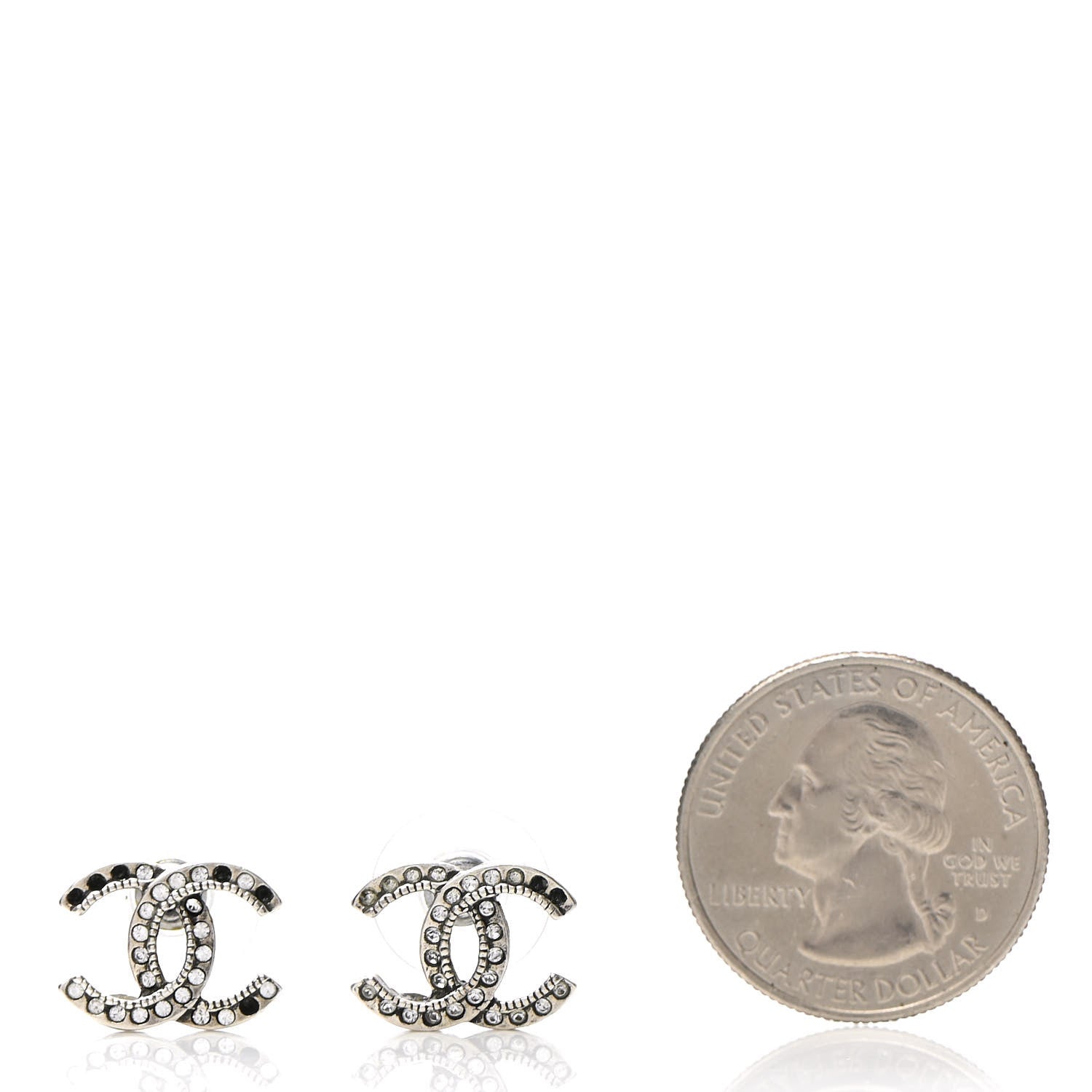 Chanel Crystal Royal Flush CC Stud Earrings Silver 2 of 4