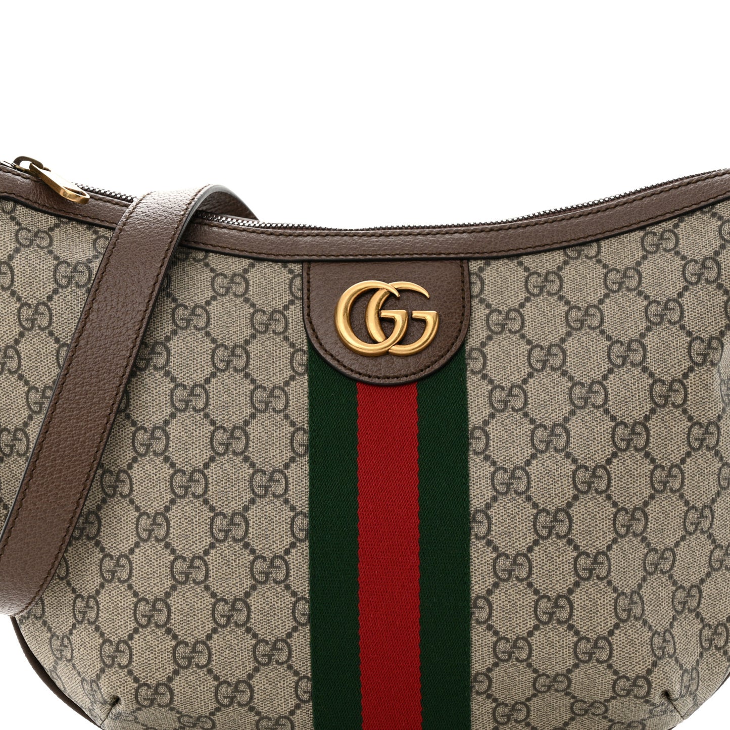 GG Supreme Monogram Web Small Ophidia Half Moon Hobo Brown