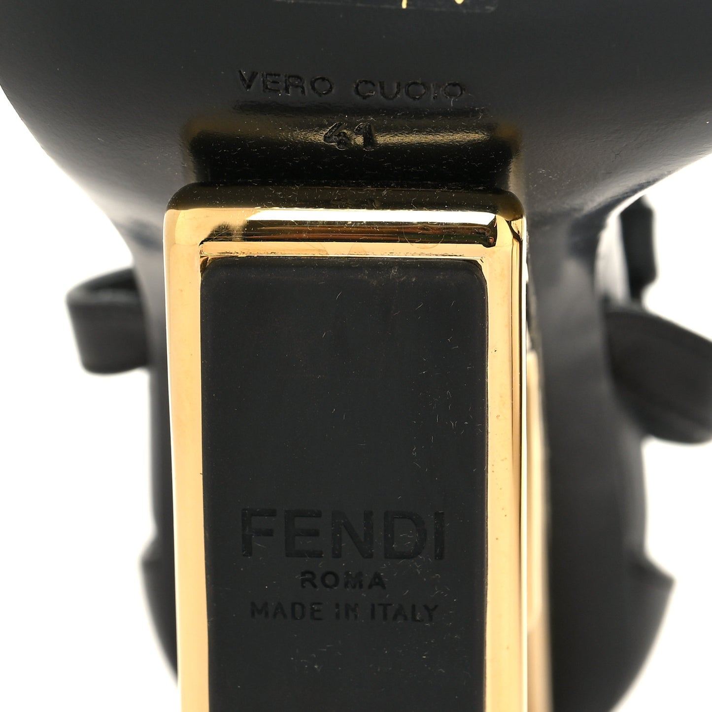 X VERSACE Calfskin Fendace Fendi First 95mm Slingback Sandals 41 Black Gold