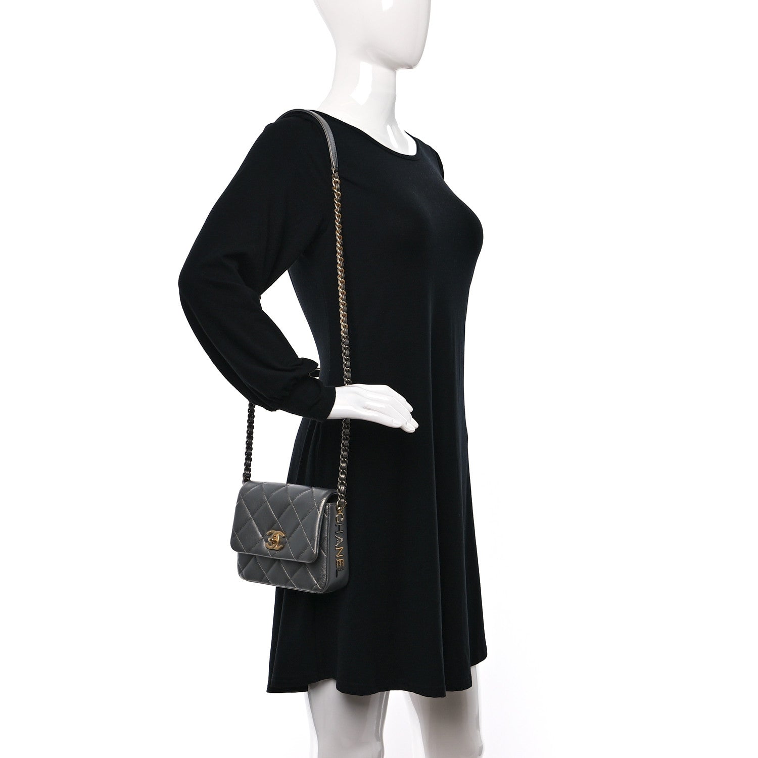 Chanel Metallic Lambskin Quilted Mini Side Note Flap Grey 2 of 11