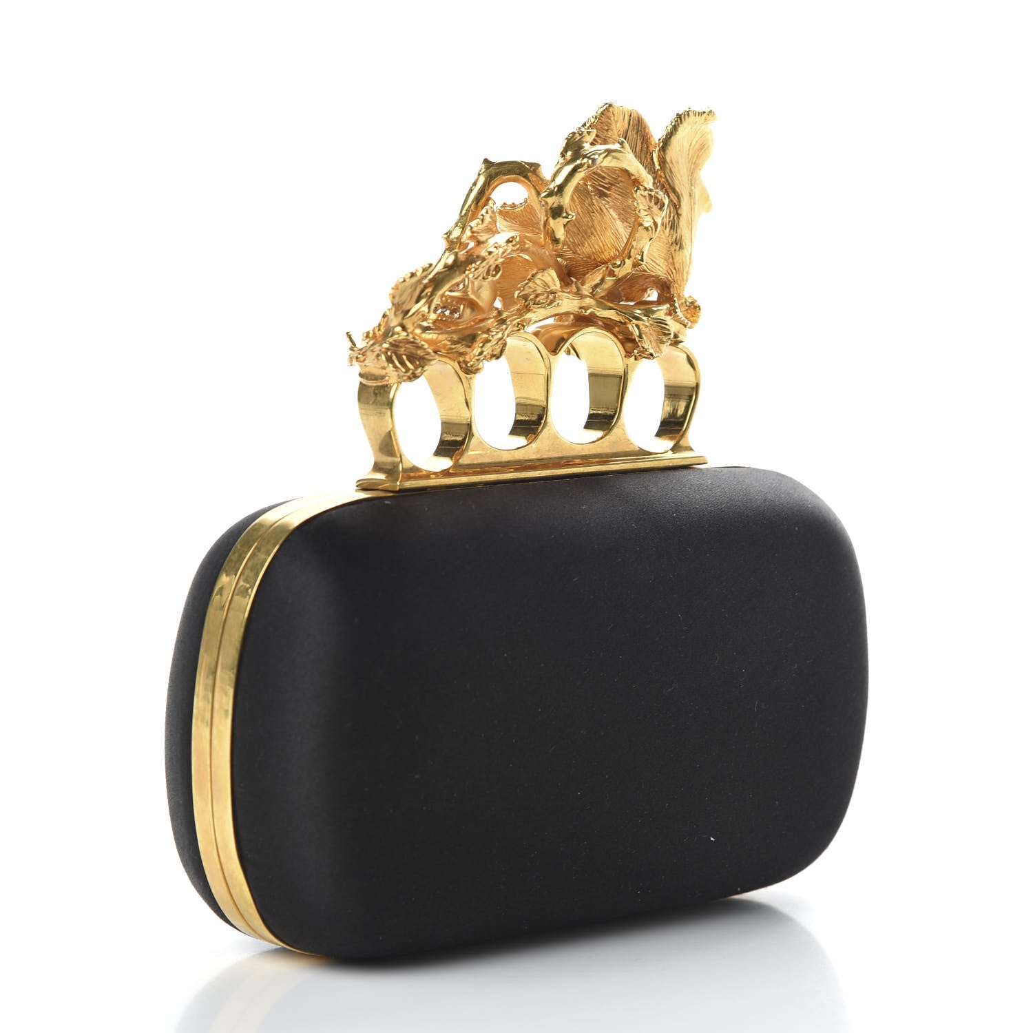 Alexander McQueen Satin Floral Knuckle Duster Box Clutch Black 3 of 8