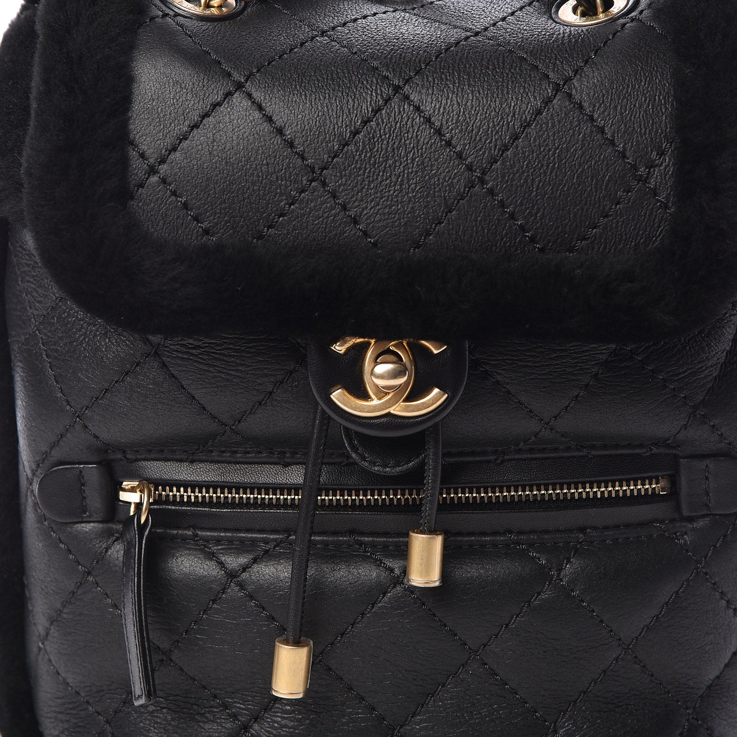 Lambskin Shearling Quilted CC Backpack Black