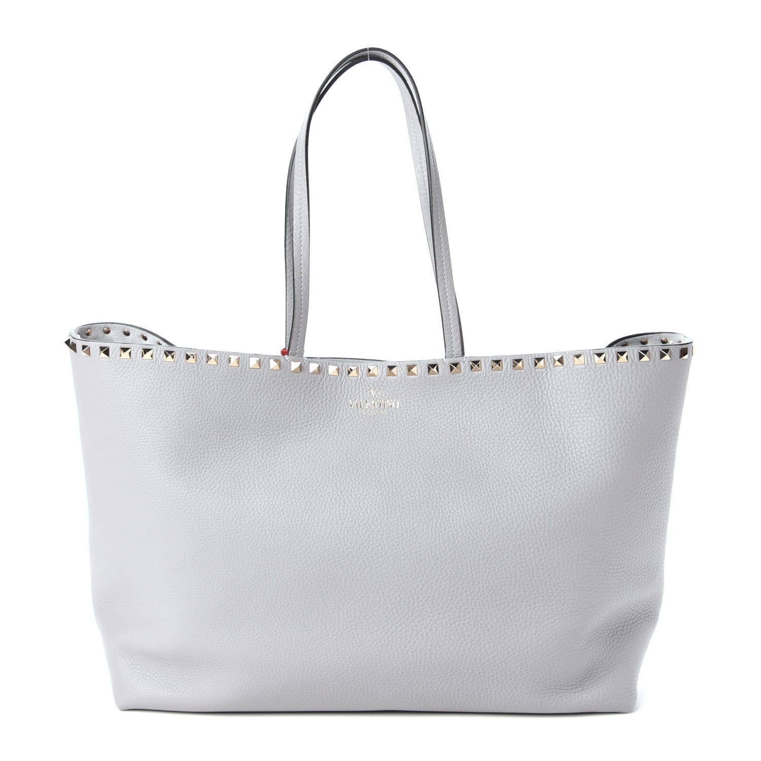 Valentino Garavani Grained Calfskin Rockstud Shoulder Tote Pastel Grey 1 of 9