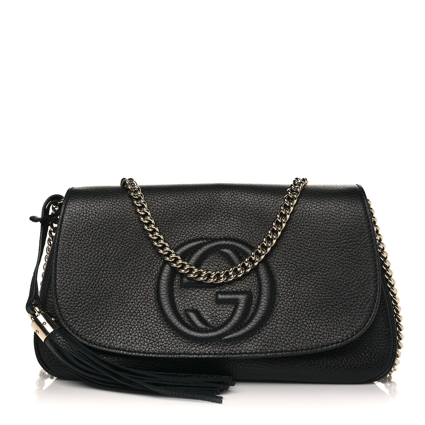 Pebbled Calfskin Medium Soho Flap Crossbody Black