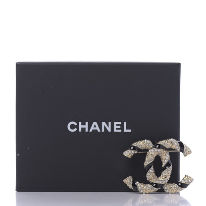 Chanel Pearl Crystal Enamel CC Brooch Black Gold 5 of 5