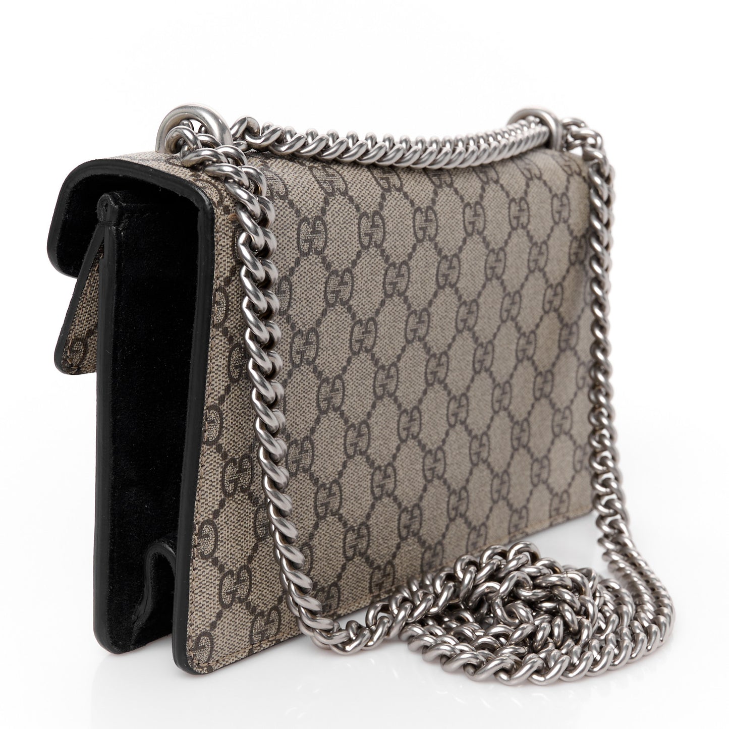 GG Supreme Monogram Suede Crystal Small Dionysus Shoulder Bag Beige Ebony Black