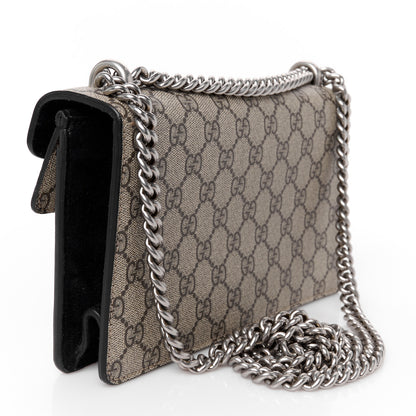 Gucci GG Supreme Monogram Suede Crystal Small Dionysus Shoulder Bag Beige Ebony Black 3 of 10