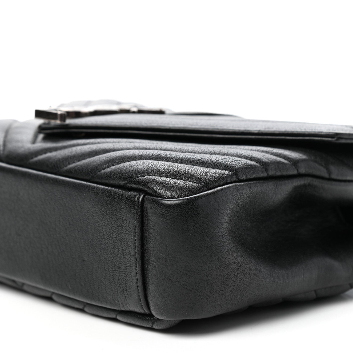 Saint Laurent Sheepskin Matelasse Chevron Monogram Medium College Bag Black 9 of 10