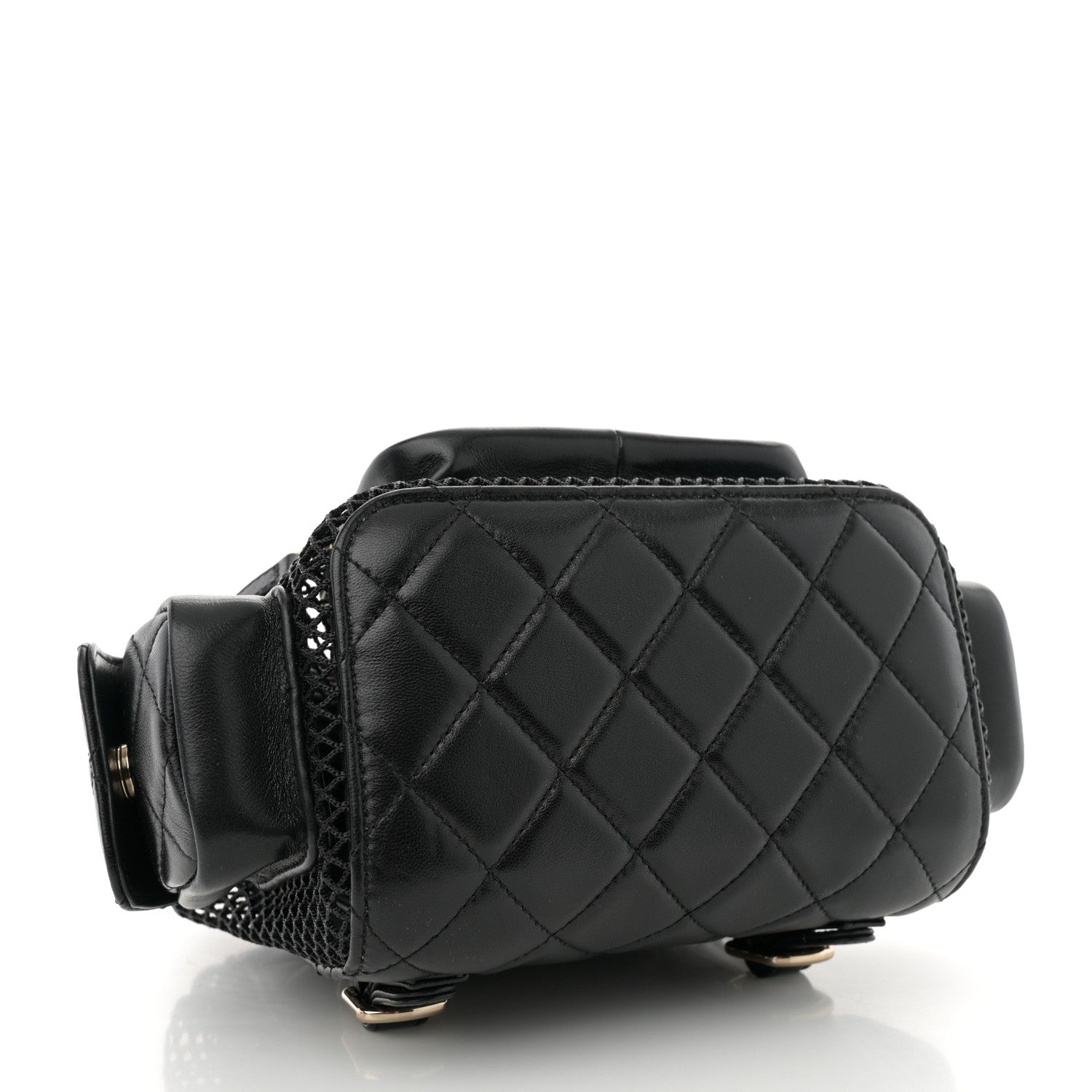Chanel Shiny Lambskin Mesh Quilted Small Cargo Duma Drawstring Backpack Black 4 of 11