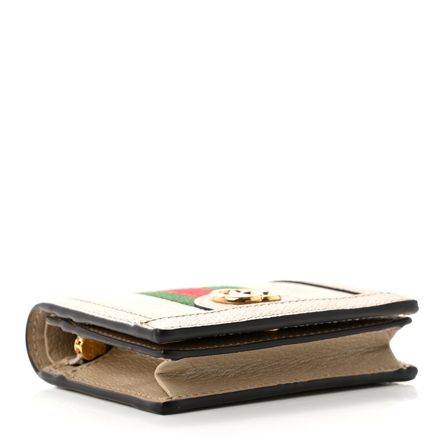 Gucci GG Supreme Monogram Textured Dollar Calfskin Web Ophidia Card Case Beige Mystic White Oatmeal 4 of 7