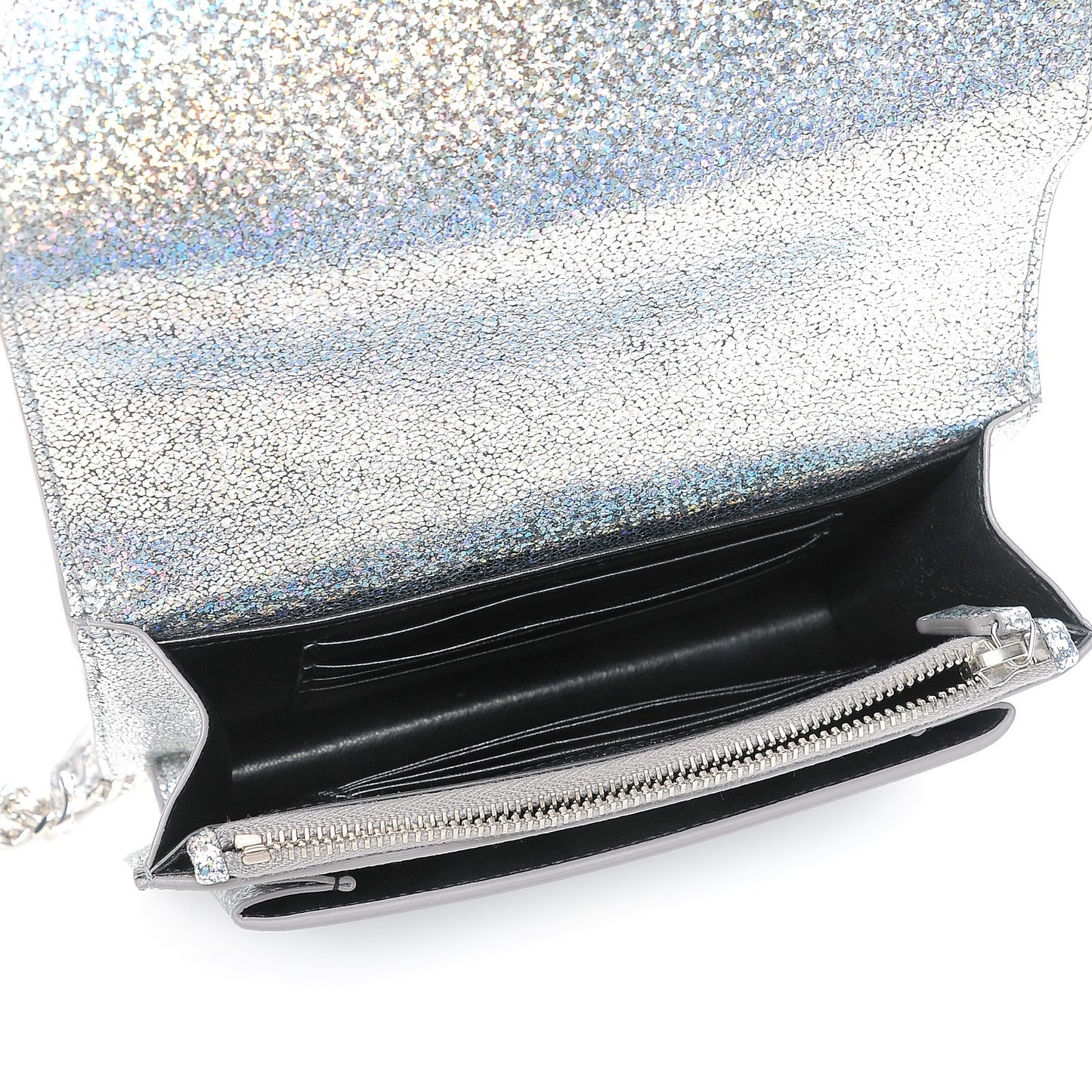 Metallic Crackled Calfskin Monogram Sunset Chain Wallet Star Light