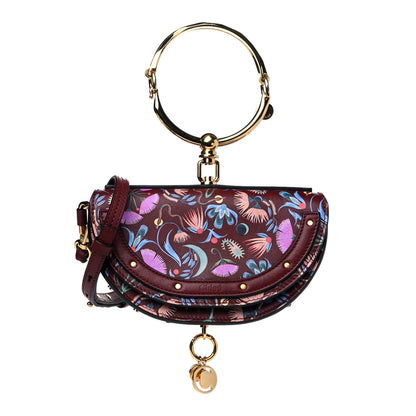 Chloe Calfskin Floral Print Small Nile Bracelet Minaudiere Bag Plum Purple 2 of 9