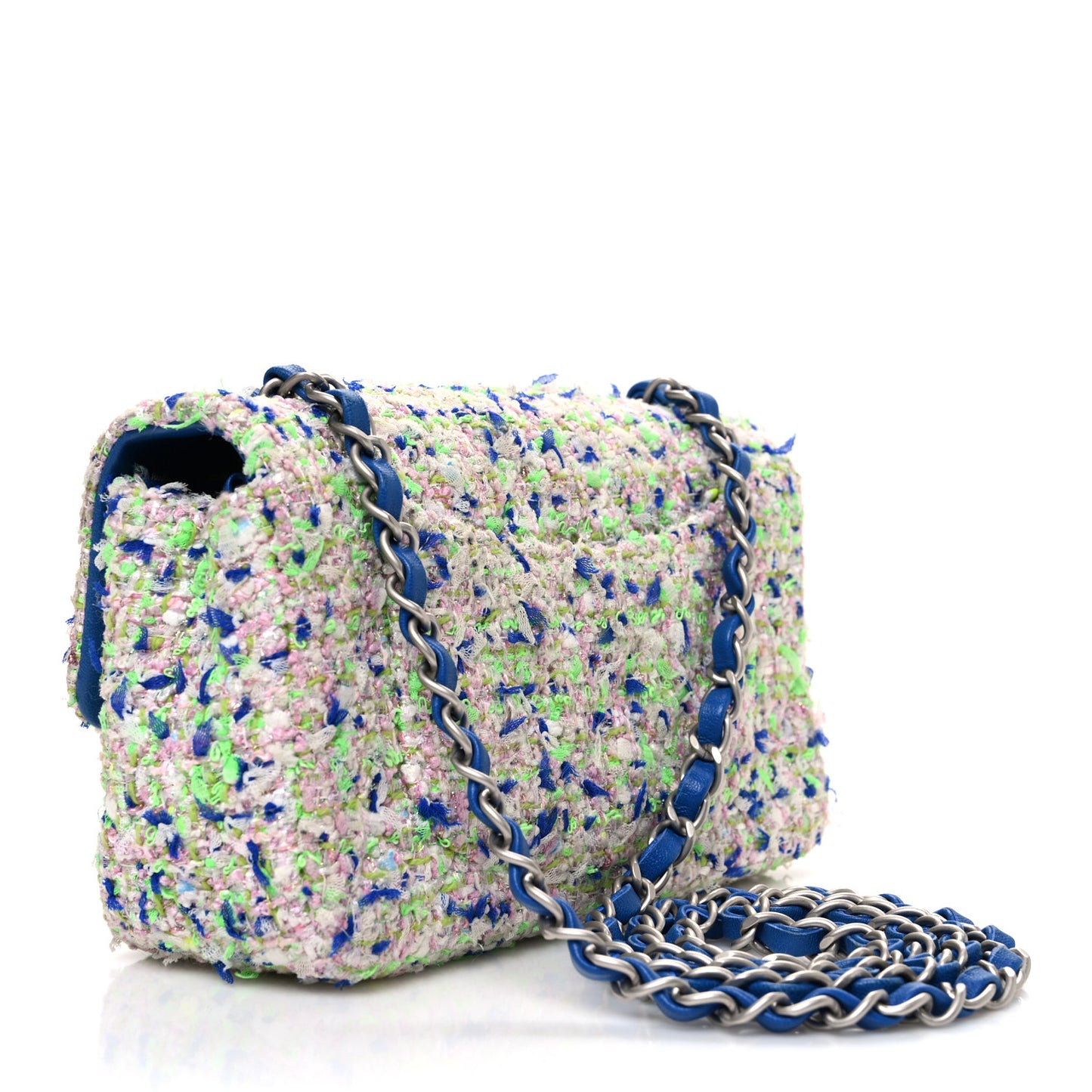 Tweed Quilted Mini Rectangular Flap White Blue Green