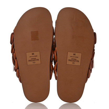 Valentino Garavani Calfskin Atelier 03 Rose Edition Double Buckle Slide Sandals 36 Cuoio 5 of 9