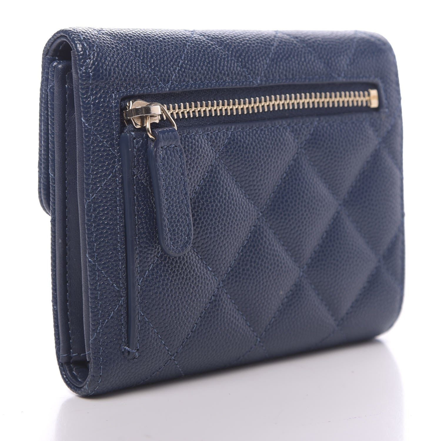 Chanel Caviar Quilted Compact Flap Wallet Navy 3 of 8