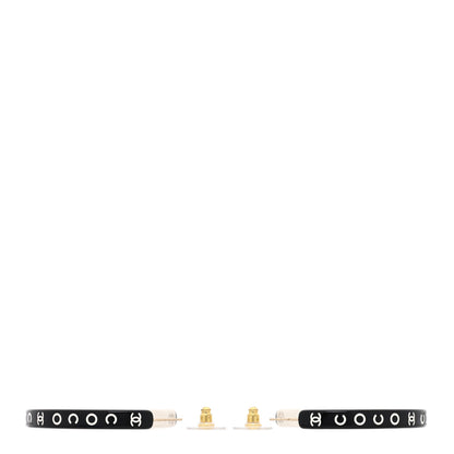 Chanel Resin Logo Hoop Earrings Black White 3 of 5