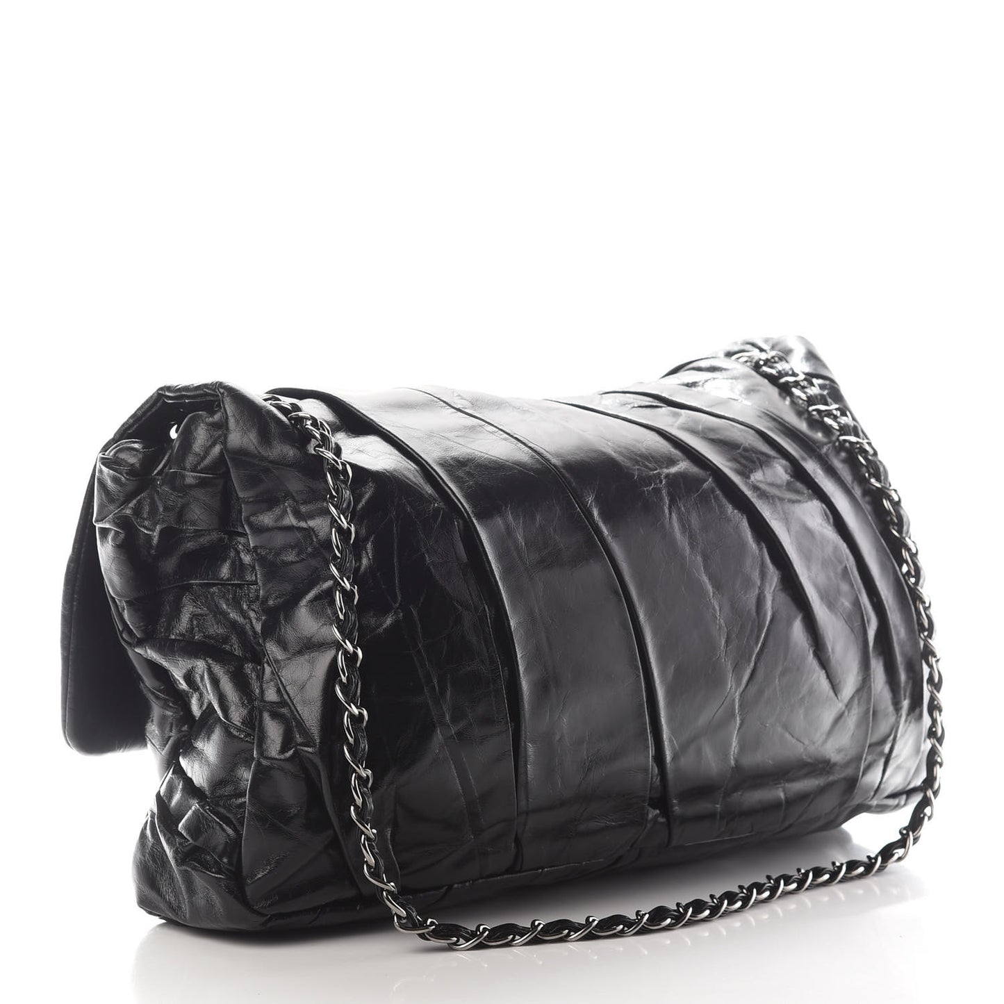 Glazed Calfskin Twisted Maxi Flap Black