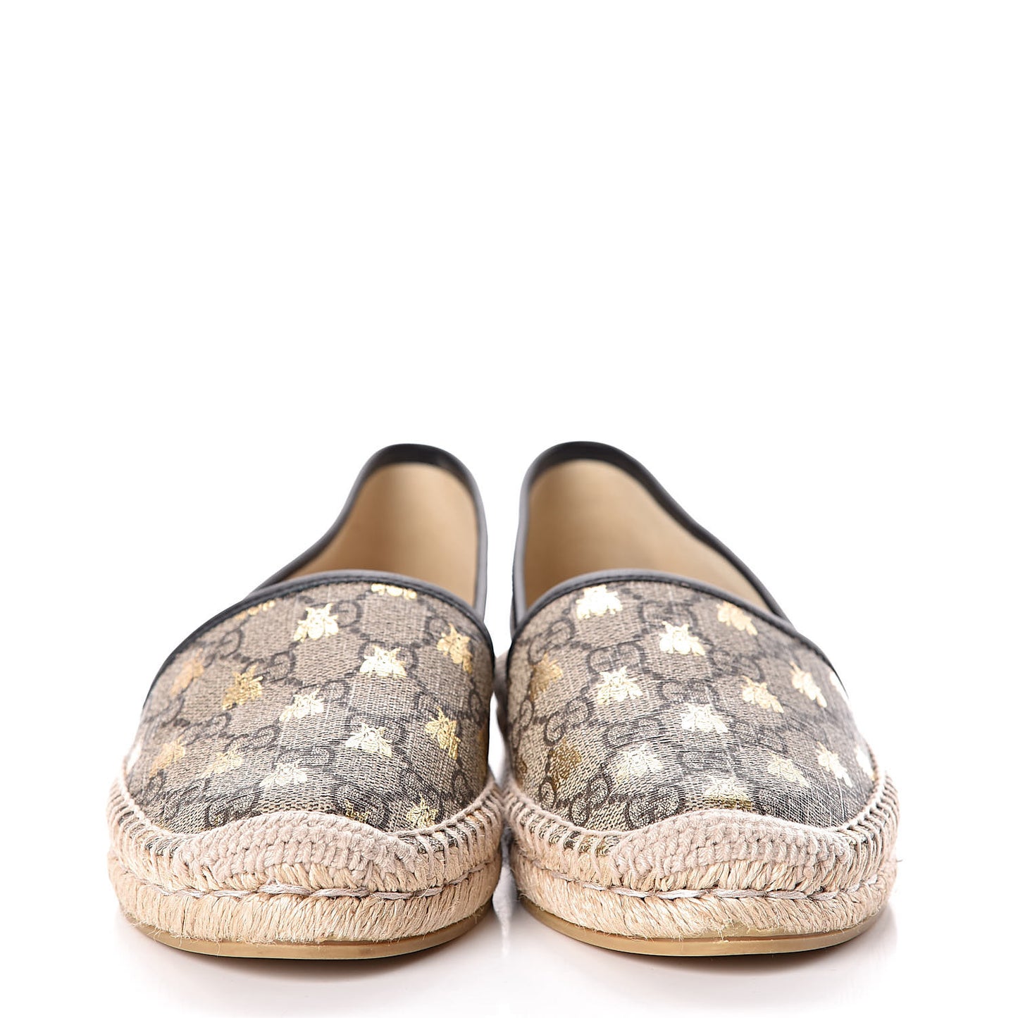GG Supreme Monogram Bees Espadrille Flats 38 Beige Ebony Oro Black