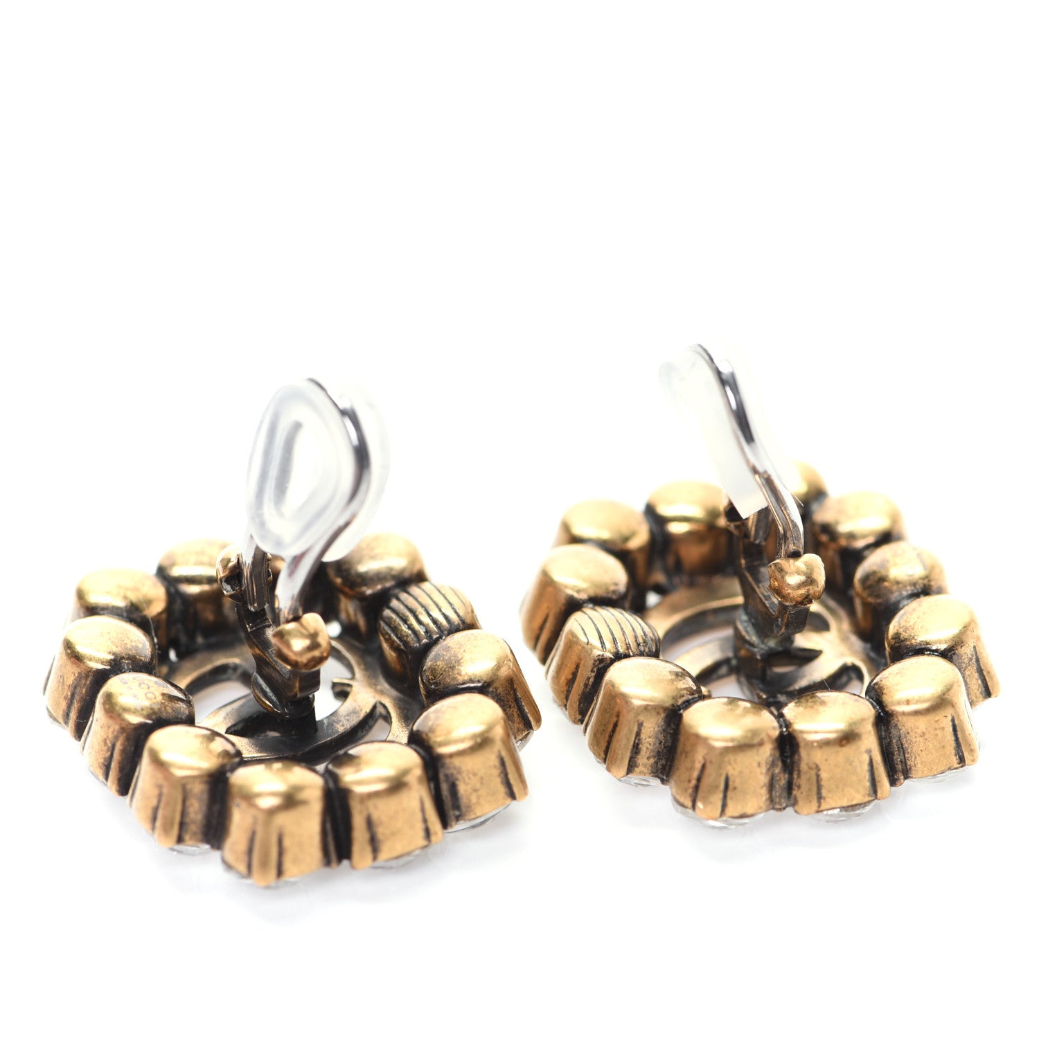 Gucci Metal Crystal Double G Clip On Earrings Aged Gold 3 of 6