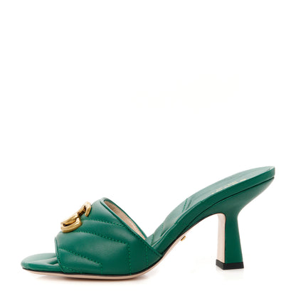 Gucci Nappa Matelasse GG Marmont 75mm Slide Sandals 35 Emerald 2 of 22