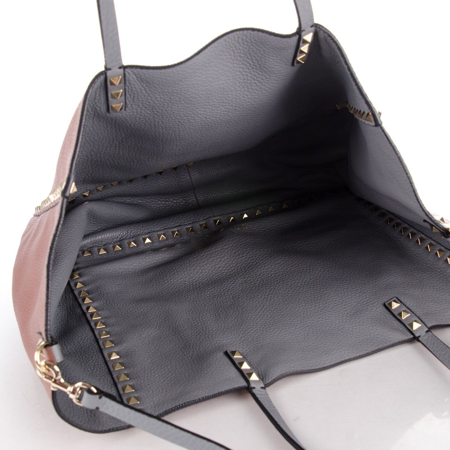 Grained Calfskin Medium Rockstud Reversible Tote Dark Rose Grey