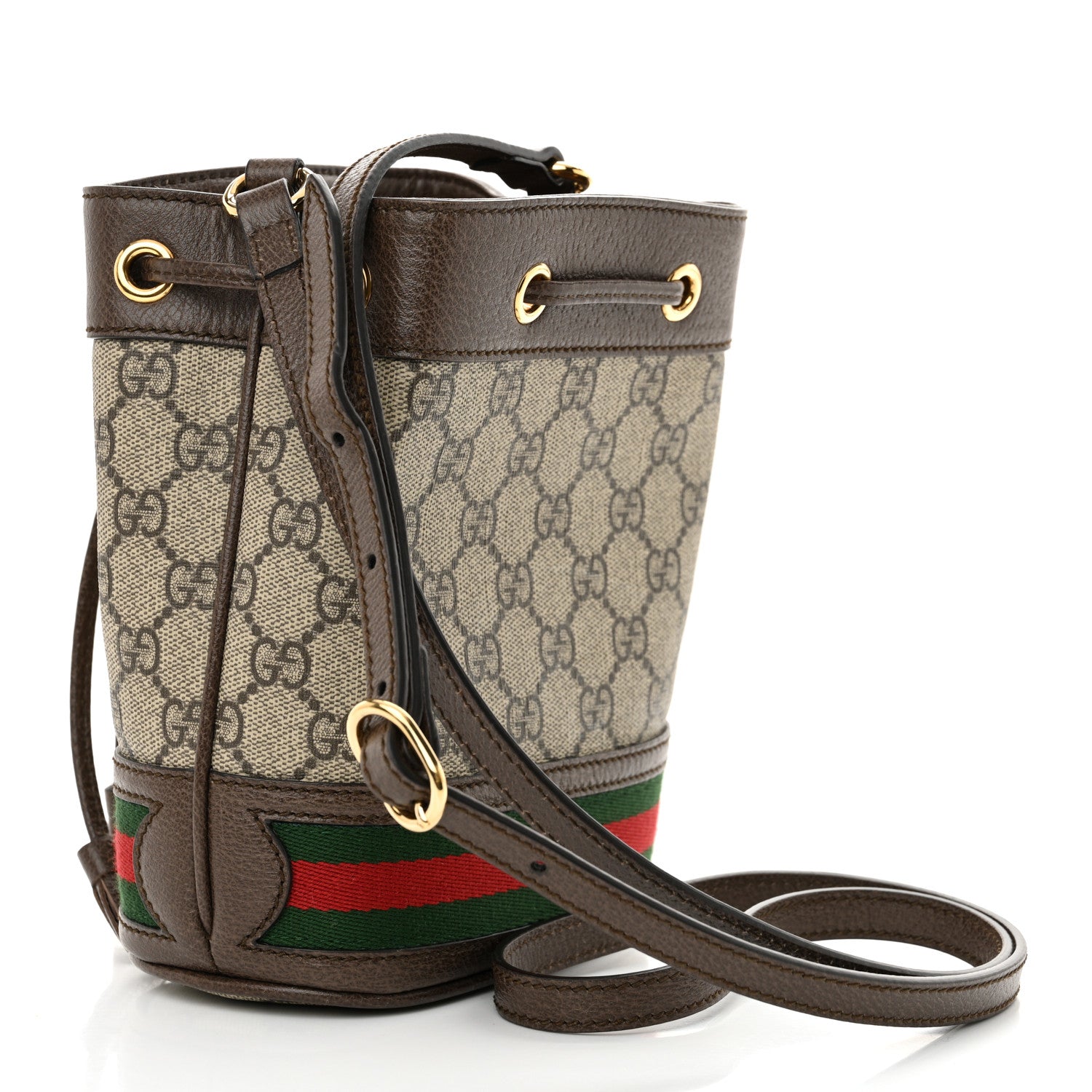 Gucci GG Supreme Monogram Web Mini Ophidia Bucket Bag Brown 3 of 11